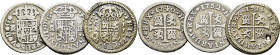 FELIPE V. Cuenca. 1/2 real. 1719. JJ. Otro de Madrid 1740 JF. Junto a otro de FE