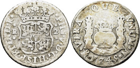 FELIPE V. Méjico. 2 reales. 1745. M. Cy8916. 6´05 g. Oxidaciones superficiales l