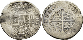 FELIPE V. Segovia. 2 reales. 1721. F. Puntos acotando ceca y denominación, ensay