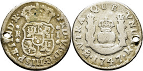 FERNANDO VI. Méjico. 1 real. 1747. M. Cy8601. 3´11 g. Agujero. Ligeramente limpi