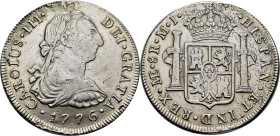 CARLOS III. Lima. 8 reales. 1776. MJ. Cy12037. 26'56 g. Limpiada con intensidad.