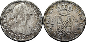 CARLOS III. Madrid. 2 reales. 1777. PJ. Cy11574. 5´57 g. Limpiada. Incisión en c