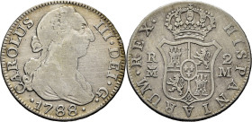 CARLOS III. Madrid. 2 reales. 1788. M. Cy11670. 5´80 g. Limpiada. BC/BC+