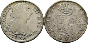 CARLOS III. Madrid. 2 reales. 1788. M. Cy11670. 5´53 g. Limpiada. Raya en la car
