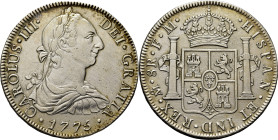 CARLOS III. Méjico. 8 reales. 1775. FM. Cy12030. 26'5 g. Limpiada. Rayitas. Casi
