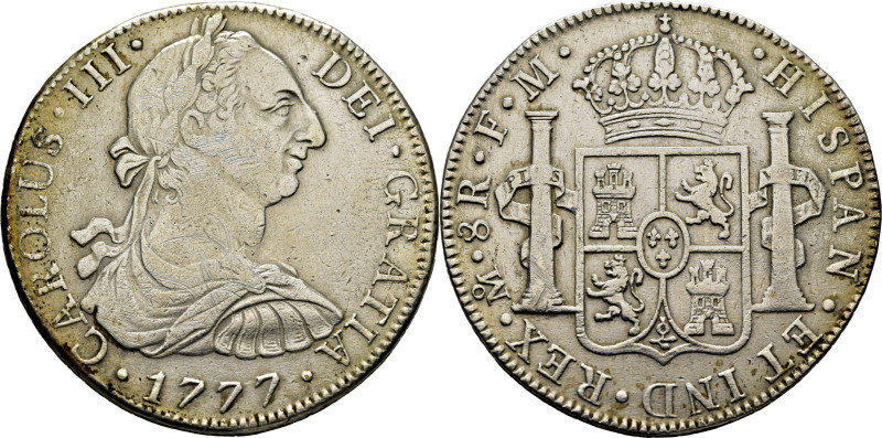CARLOS III. Méjico. 8 reales. 1777. FM. Cy12047. 26'6 g. Limpiada. Rayitas, algu...
