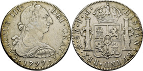 CARLOS III. Méjico. 8 reales. 1777. FM. Cy12047. 26'6 g. Limpiada. Rayitas, algu