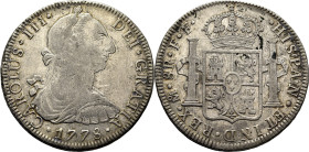 CARLOS III. Méjico. 8 reales. 1778. FF. Cy12055. 26'8 g. Mínimos restos de concr