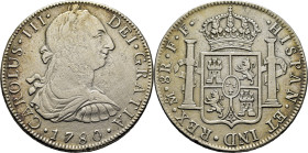 CARLOS III. Méjico. 8 reales. 1780. FF. Cy12073. 26'3 g. Limpiada, con cierta in