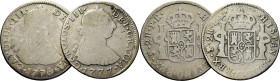 CARLOS III. Potosí. 2 reales. 1776 y 1777. PR. El primero, la sigla P sobre algo