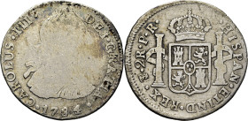 CARLOS III. Potosí. 2 reales. 1784. PR. Cy11643. Rayitas abundantes al haber sid