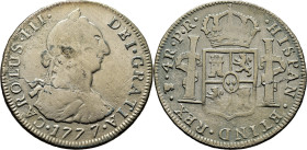 CARLOS III. Potosí. 4 reales. 1777. PR. Cy11791. 12'6 g. Oxidaciones limpiadas c
