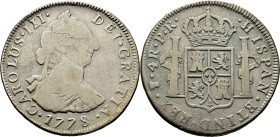 CARLOS III. Potosí. 4 reales. 1778. PR. Cy11801. 12'8 g. Limpiada. Grieta. BC/MB