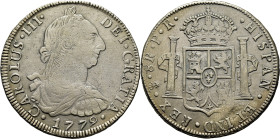 CARLOS III. Potosí. 8 reales. 1779. PR. Cy12066. 26'8 g. Limpiada. Algunas rayit