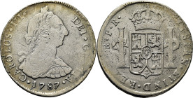 CARLOS III. Potosí. 8 reales. 1787. PR. Cy12124. 26'2 g. Oxidaciones limpiadas,