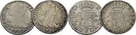 CARLOS III. Sevilla. 2 reales. 1780 y 1788. CF y C. Cy11605 y 676. Limpiados, so