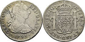 CARLOS IV. Lima. 8 reales. 1791. IJ. Busto de Carlos III. Cy13846. 26'4 g. Fuert