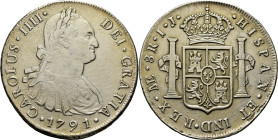 CARLOS IV. Lima. 8 reales. 1791. IJ. Cy13847. 26'4 g. Ligeras oxidaciones limpia