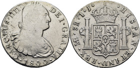 CARLOS IV. Lima. 8 reales. 1800. IJ. Cy13916. 26'6 g. Limpiada intensamente. Ray