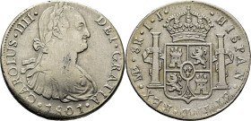 CARLOS IV. Lima. 8 reales. 1801. IJ. Cy13922. 26'9 g. Limpiada. Rayitas y leve e