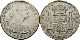 CARLOS IV. Lima. 8 reales. 1806. JP. Cy13966. 27 g. Limpiada. Rayas delante de l