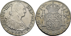 CARLOS IV. Lima. 8 reales. 1807. JP. Cy13972. 27'9 g. Limpiada, con cierta inten