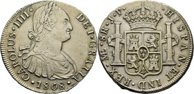 CARLOS IV. Lima. 8 reales. 1808. JP. Cy13978. 26'9 g. Limpiada. Metal levemente