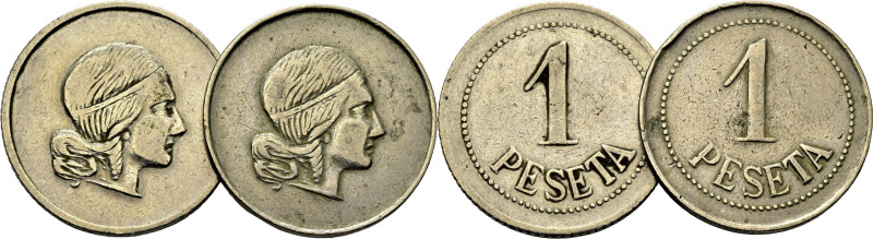 FICHA DE CASINO. Villena (Alicante)?. 1 peseta. Cabeza de Nereida exenta. Valor ...