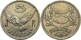 FICHA DE CASINO. Aero Club (Zaragoza)?. 5 pesetas. Águila volando acotada de val