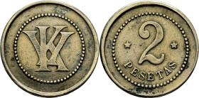 FICHA DE CASINO. Kursal (Valencia). 2 pesetas. KV entrelazadas dentro de grafila