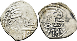 Mohamed III. Miknas. Dirham. 1178. Con tres anillos detrás y cinco puntos en tra