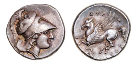 Sicily, Syracuse, Agathokles (317-289 BC) AR-Stater (20.8mm, 8.58g, 9h). Struck circa 317-310 BC.
Obv. Head of Athena right, wearing Corinthian helmet...