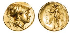 Kings of Macedon, in the name of Alexander III ‘the Great’ AV-Stater (19mm, 8.57g, 12h). Uncertain mint in the Black Sea region, circa 250-200.
Obv. ...