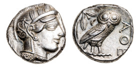 Attica, Athens AR-Tetradrachm (24 mm, 17.20 g, 11 h). Struck circa 450-445 BC.
Obv. Head of Athena right, wearing crested Attic helmet ornamented with...