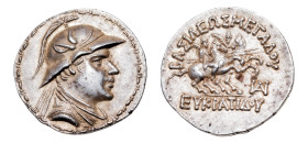 Baktria, Greco-Baktrian Kingdom. Eukratides I Megas (170-145 BC) AR-Tetradrachm (33mm, 16.96g, ??h). Balkh mint, struck circa 170-145 BC.
Obv. Diademe...