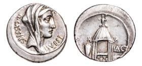 Q. Cassius Longinus AR-Denarius (19.0mm, 3.72 g, 5h). Rome mint, 55 BC.
Obv. Veiled bust of Vesta right; Q•CASSIVS behind; VEST before.
Rev. Curule ch...