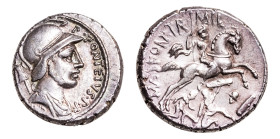 P. Fonteius P. f. Capito AR-Denarius (17.6 mm, 4.06 g, 7h). Rome mint, 55 BC.
Obv. Helmeted and draped bust of Mars to right; trophy behind, P•FONTEIV...