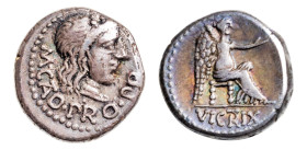 M Porcius Cato AR-Quinarius (13.4mm, 2.07g, 7h). Africa mint, struck 47-46 BC.
Obv. Head of Liber right, wearing ivy-wreath; M•CATO•PRO•PR below.
Rev....