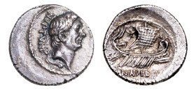 Sextus Pompeius and Q. Nasidius AR-Denarius (19 mm, 3.81 g, 2 h). Massilia, 44-43 BC.
Obv. Bare head of Pompey Magnus to right; NEPTVNI behind, tride...