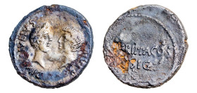 Octavian and Agrippa AR-Plated Denarius (18.8mm, 2.35g, 10h). Mint moving with Octavian, 38 BC.
Obv. Laureate head of Divus Julius Caesar to right, fa...