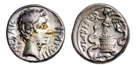Augustus (27 BC–14 AD) AR-Quinarius (13.3mm, 1.80g, 1h). Italian mint (Rome?), struck 29-28 BC.
Obv. CAESAR IMP • VII, bare head to right.
Rev. RECEPT...