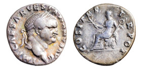 Vespasian (AD 69-79) AR-Denarius (18.1mm, 3.22g, 6h). Rome mint, struck AD 70.
Obv. IMP CAESAR VESPASIANVS AVG, laureate head right.
Rev. COS ITER TR ...