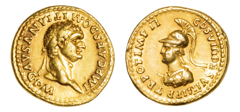 Domitian (AD 81-96) AV-Aureus (19.1 mm, 7.70 g, 5h). Rome mint, struck AD 82.
Ob...