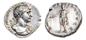 Trajan (AD 98-117) AR-Denarius (17.6mm, 3.55g, 7h). Rome mint, struck AD 114-117.
Obv. IMP CAES NER TRAIANO OPTIMO AVG GER DAC, laureate bust right, ...