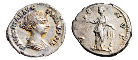 Faustina II (daughter of Antoninus Pius and wife of Marcus Aurelius) AR-Denarius (17.4mm, 3.35g, 6h). Rome mint, struck AD 147-150.
Obv. FAVSTINAE AVG...