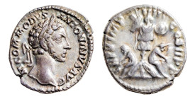 Commodus (AD 177-192) AR-Denarius (18.9mm, 3.36g, 12h). Rome mint, struck AD 180.
Obv. M COMMODVS ANTONINVS AVG, laureate head to right.
Rev. TR P V I...
