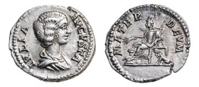 Julia Domna (wife of Septimius Severus) AR-Denarius (19mm, 3.32g, 7h). Rome mint, struck AD 196-211.
Obv. IVLIA AVGVSTA, draped bust to right.
Rev. MA...