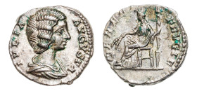 Julia Domna (wife of Emperor Septimius Severus) AR-Denarius (16.7mm, 3.34g, 12h). Rome mint, struck AD 196-211.
Obv. IVLIA AVGVSTA, draped bust to rig...