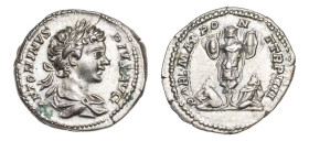 Caracalla, as Caesar (AD 196-198) AR-Denarius (18.0mm, 3.34g, 7h). Rome mint, struck AD 201.
Obv. ANTONINVS PIVS AVG, laureate and draped bust to righ...