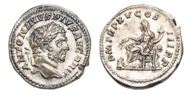 Caracalla (AD 198-217) AR-Denarius (19.2mm, 3.44g, 6h). Rome mint, struck AD 212.
Obv. ANTONINVS PIVS AVG BRIT, laureate head to right.
Rev. P M TR P ...